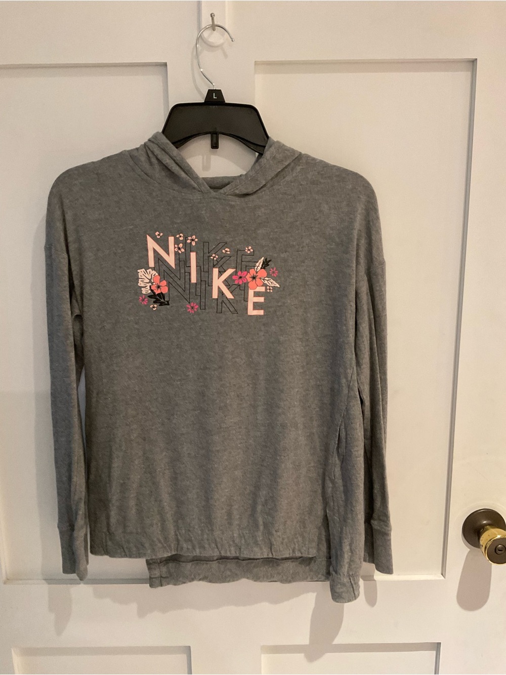 Nike Gray Hoodie with Pink Floral Logo
